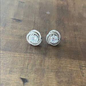 Nadri Silver Halo Stud Earrings